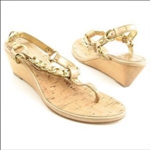 Coach Garland gold chain thong wooden wedg…